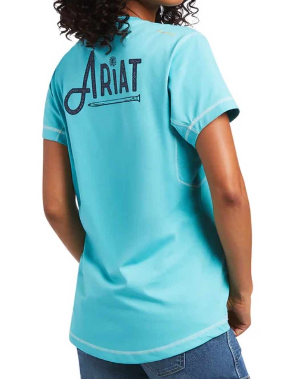 Ariat Rebar Women CrewNeck Pocket T-Shirt Teal Turquoise Short Sleeve Tee 2XL